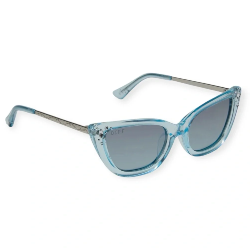 DIFF Cinderella Sunglasses Polarized Crystal Glitter Blue Frame Dust Mirror Lens